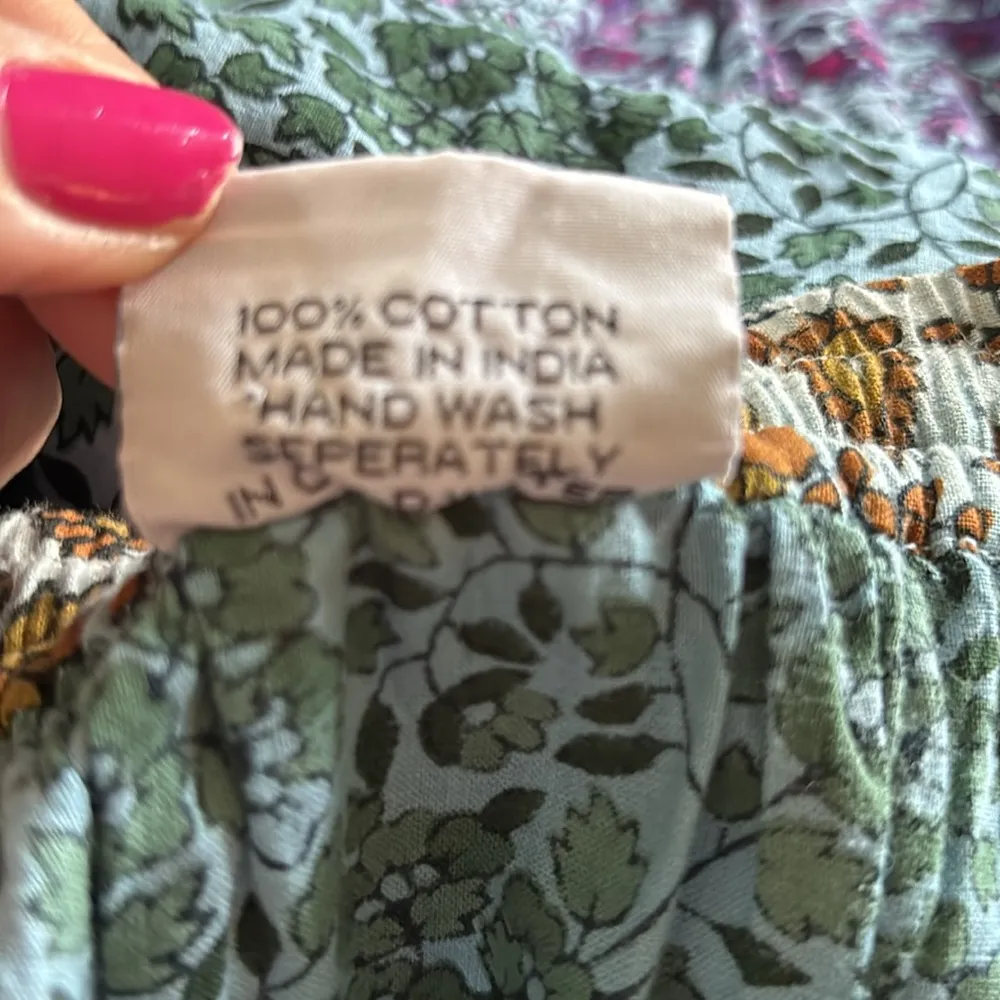 Floral Peasant Tiered Flare Skirt OS Drawstring Waist Floral Pattern Cotton - Image 6