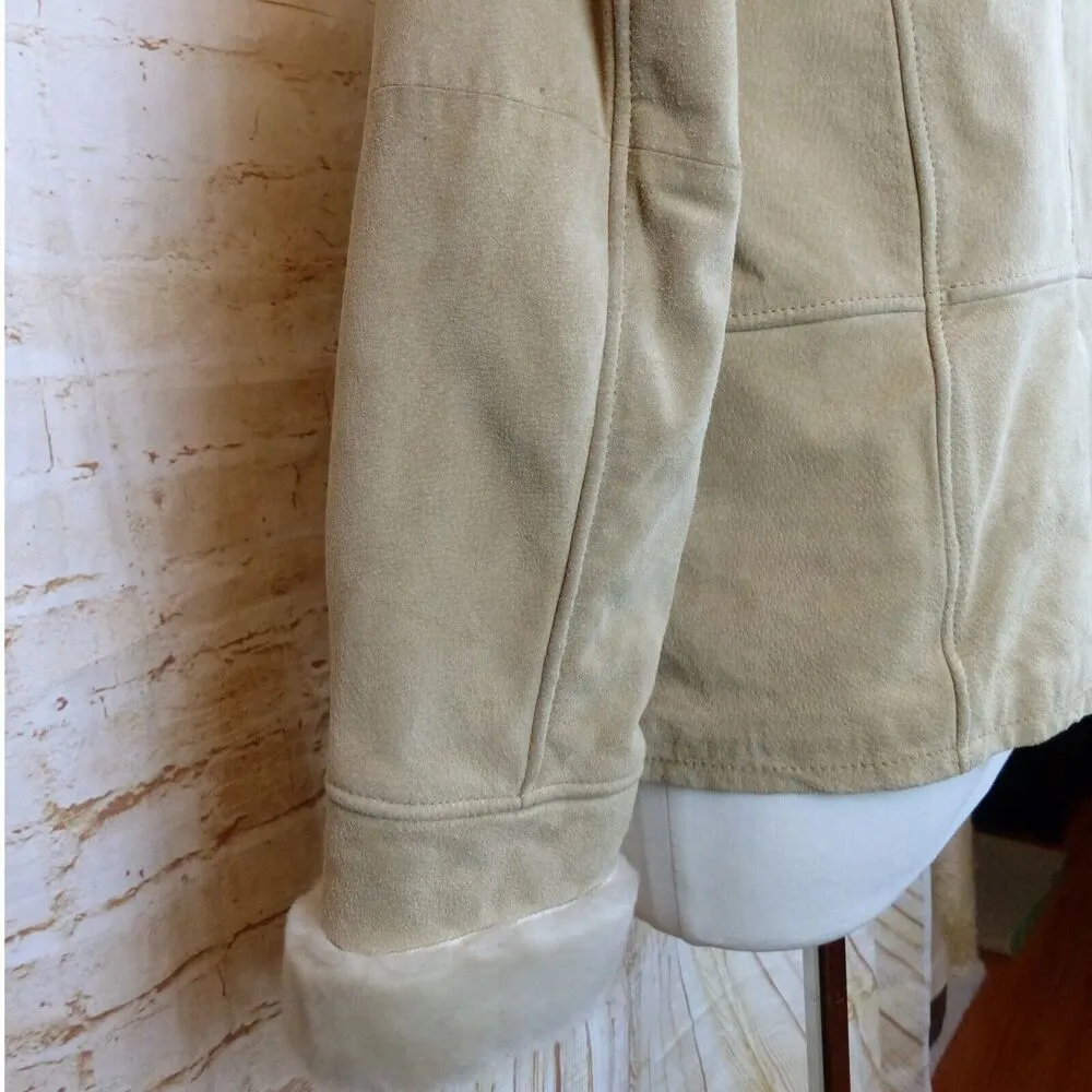 VTG Wilsons Suede Leather Bomber Aviator Flight Jacket Womens L Fur Lined Beige Size L - Image 7