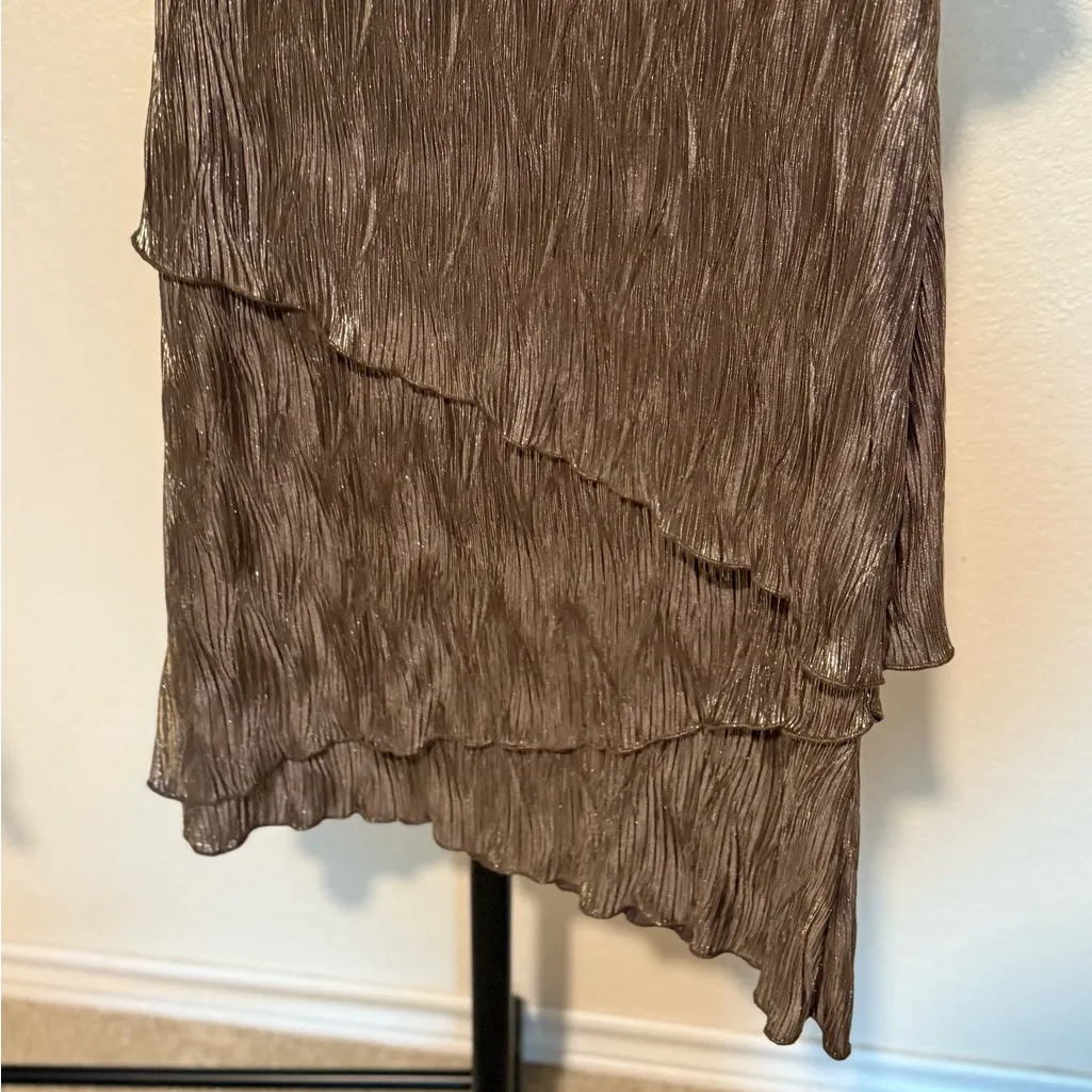 Vintage Connected Apparel Shimmering Gold Plisse Tiered Cocktail Dress Size 12 - Image 4