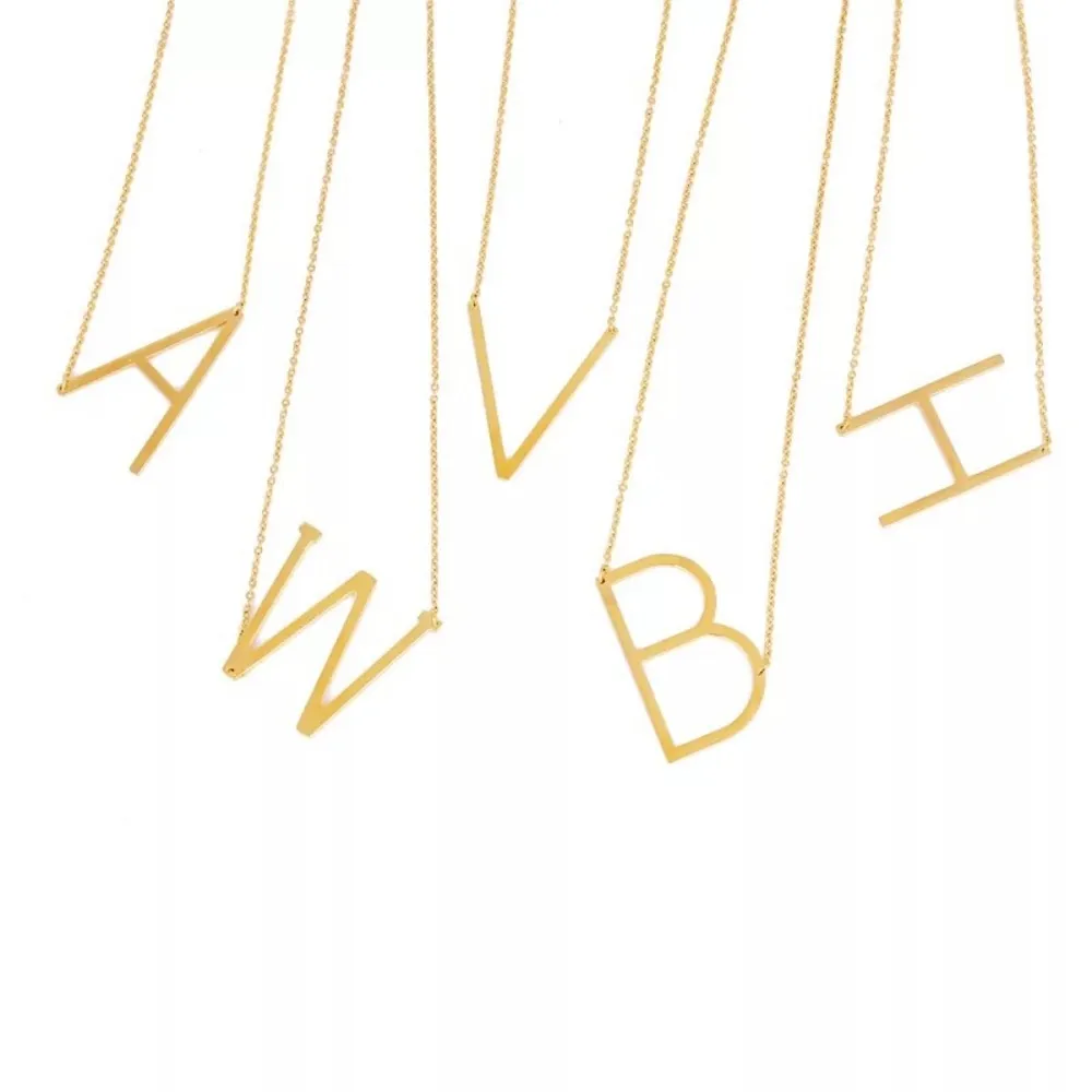 Gold Initial Pendant Necklace Letters A - Image 2