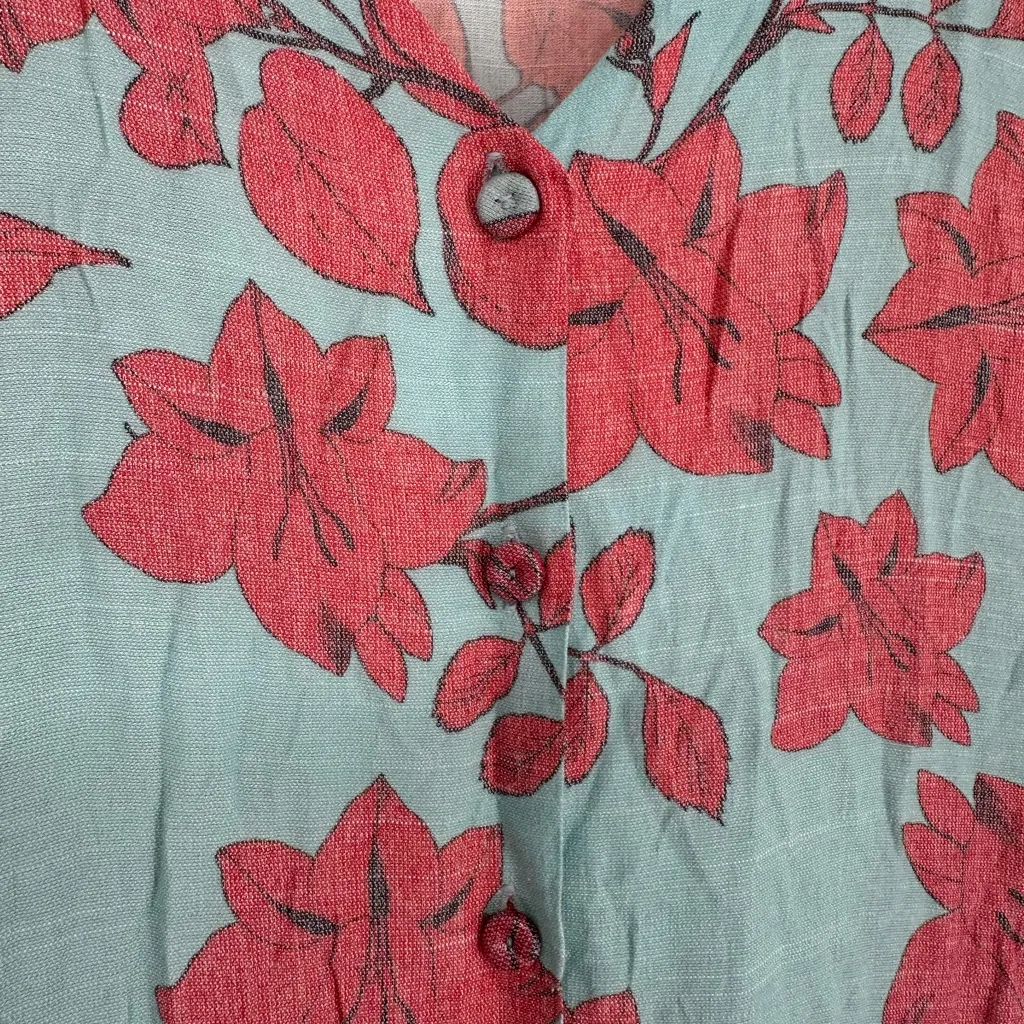 Lobo Rosa Botones Floral Print Dress size Medium Short Sleeves Tiered Midi Blue - Image 6