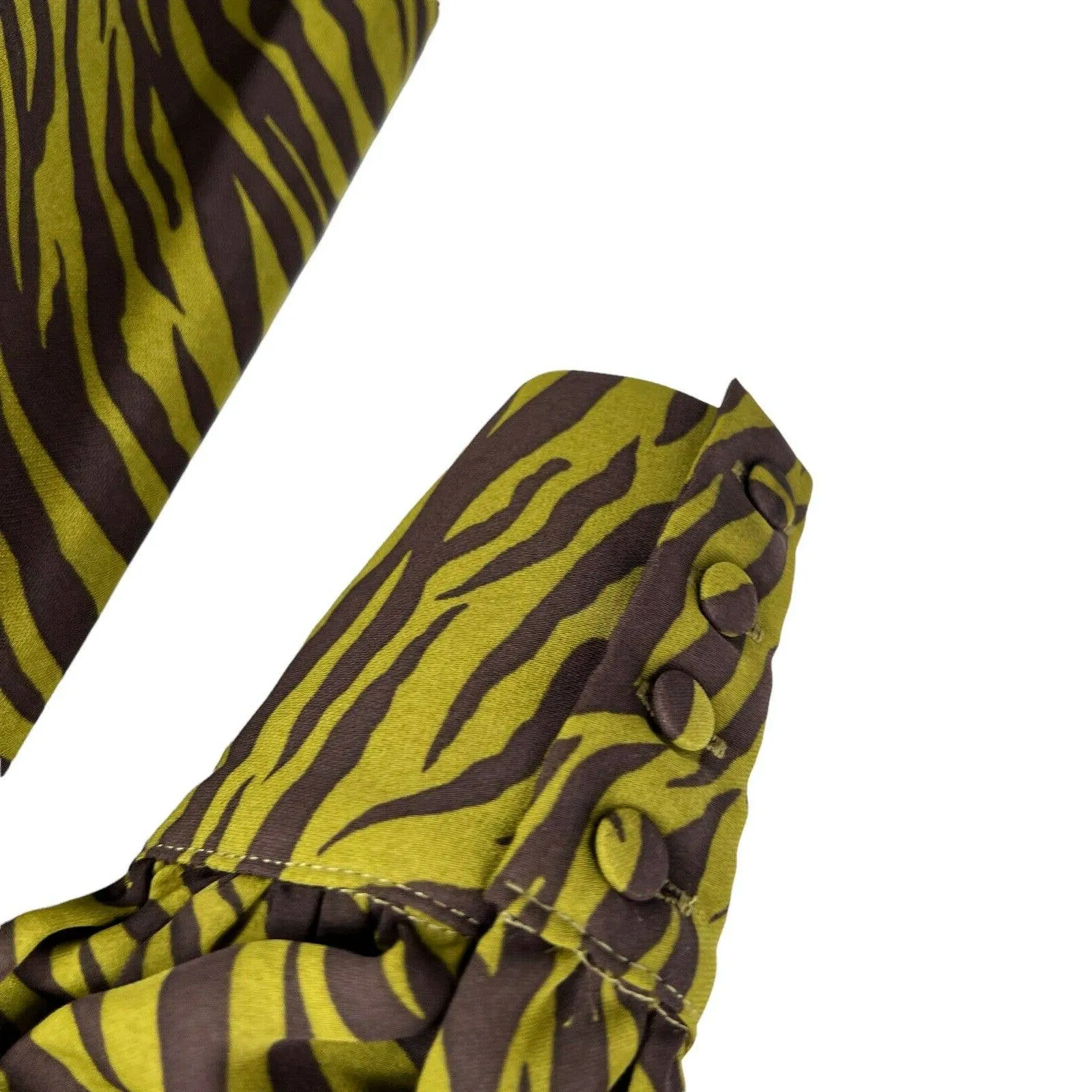 Moon River Anthropologie Tiger Animal Stripe Ruched‎ Green Midi Size M Estimated - Image 6