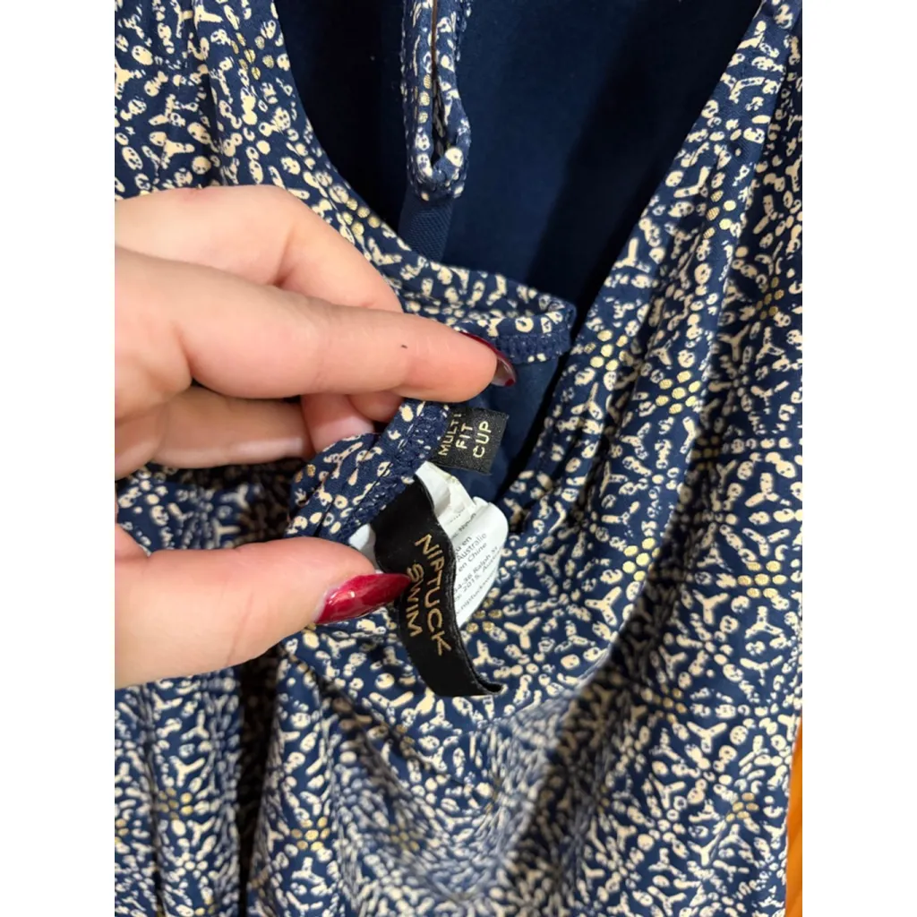 Nip Tuck Swim Navy Gold Print Halter One Piece Swimsuit US 10 AU 14 - Image 5