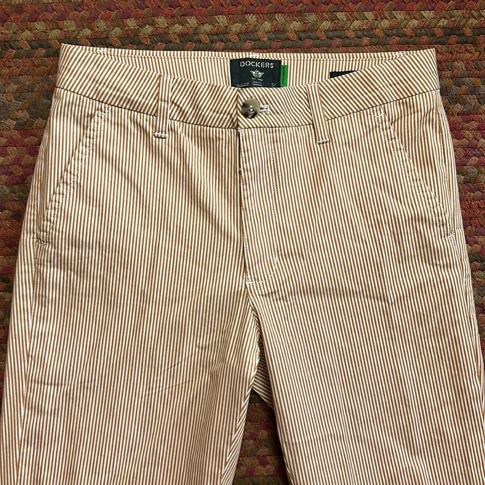 NEW DOCKERS BROWN PINSTRIPE SLIM ANKLE TROUSER CHINO PANTS DRESS WORK OFFICE - Image 2