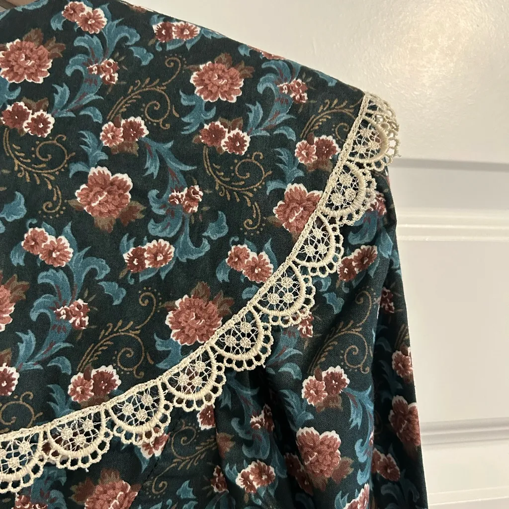 Gunne Sax Vintage Jessica McClintock Floral Prairie Dress Blue Green Size 7 - Image 12