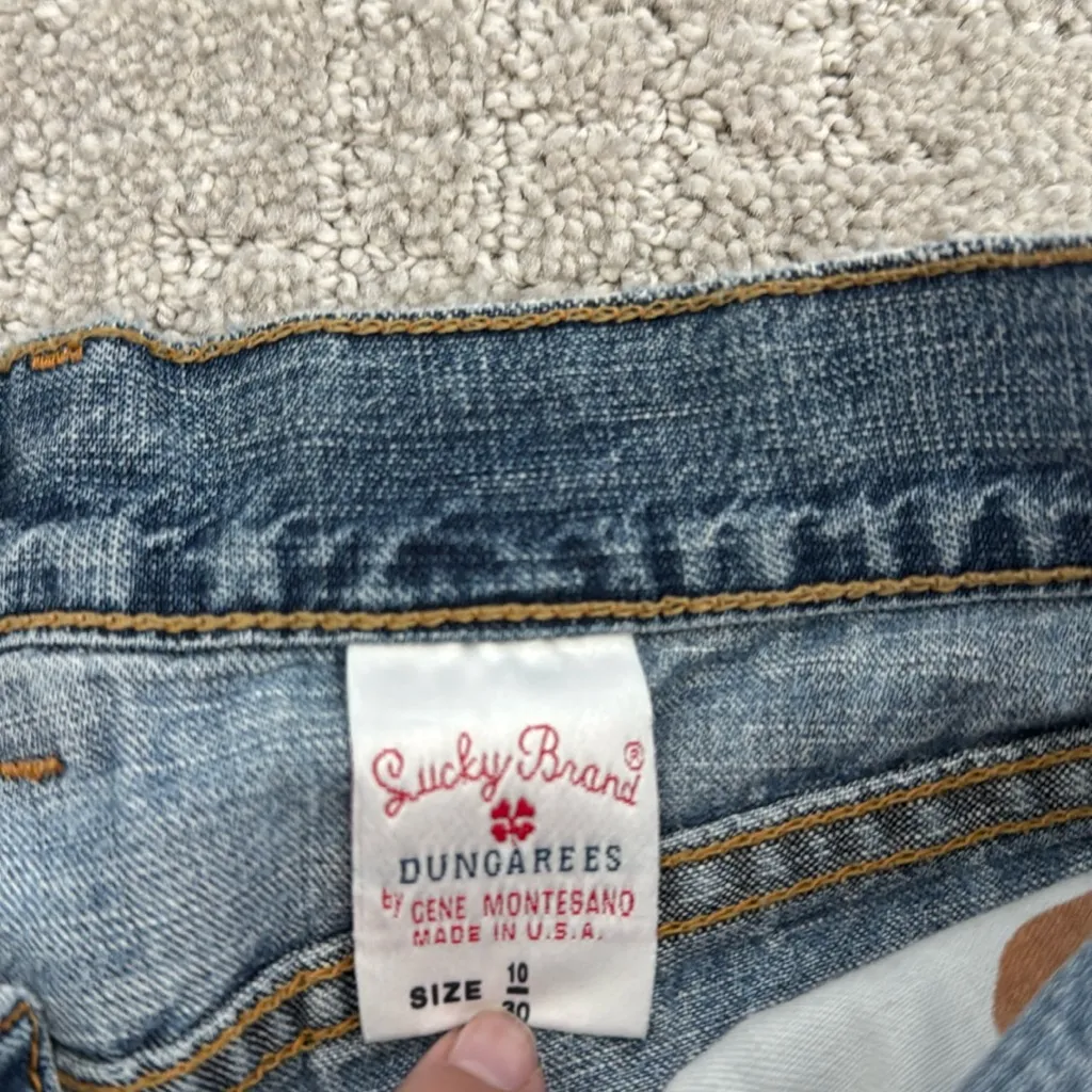 Vintage 90s Lucky Brand low rise flare dungarees light wash 100% cotton - Image 6