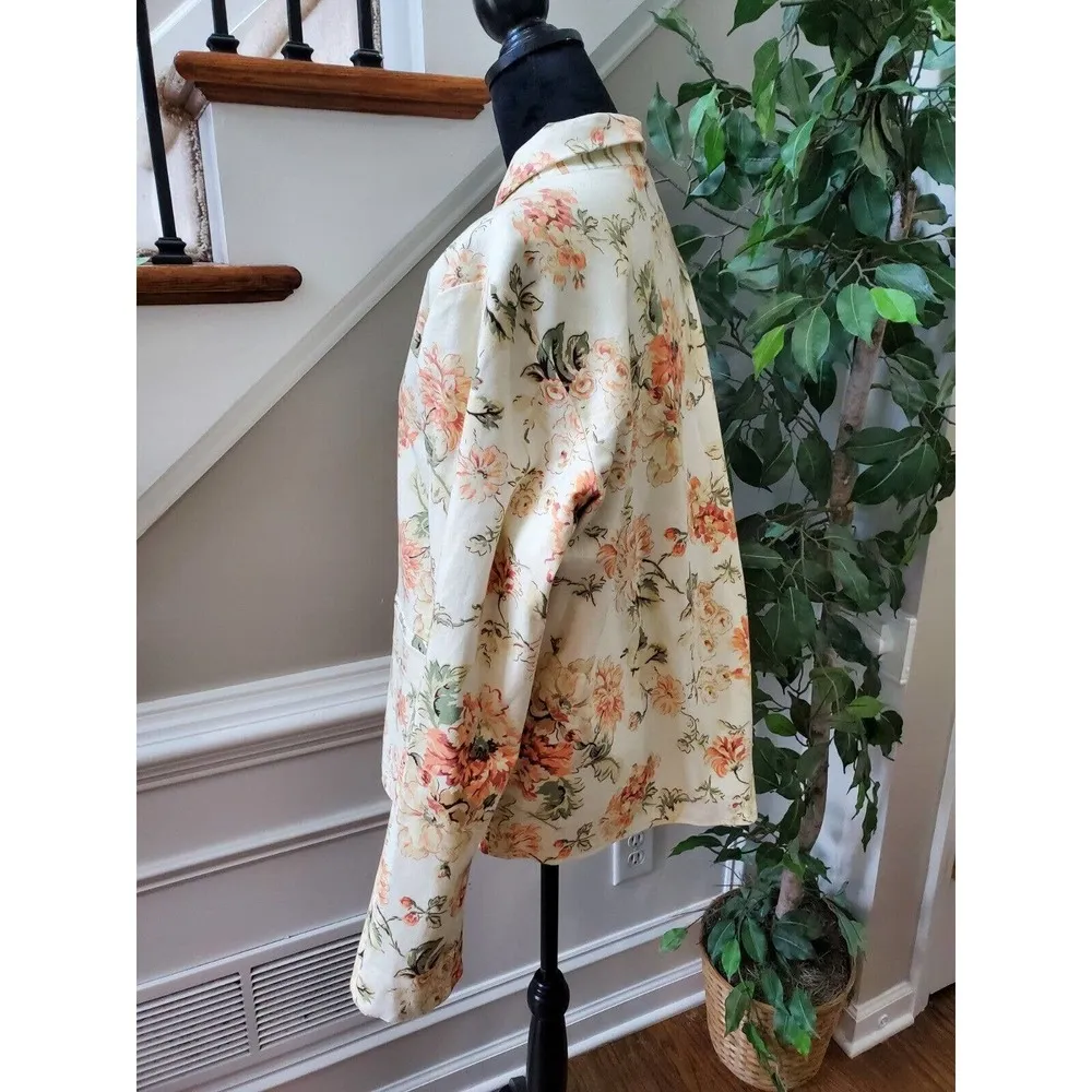 Denim & Co. Women's Beige Cotton Long Sleeve Button Front Collared Jacket Large - Image 5