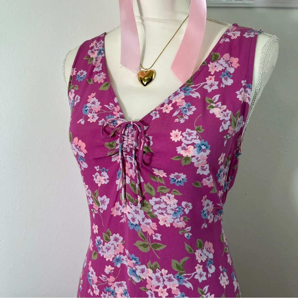 Vintage Y2K Gap Floral Pink 100% Rayon Midi Dress Womens Size Medium.‎ - Image 3