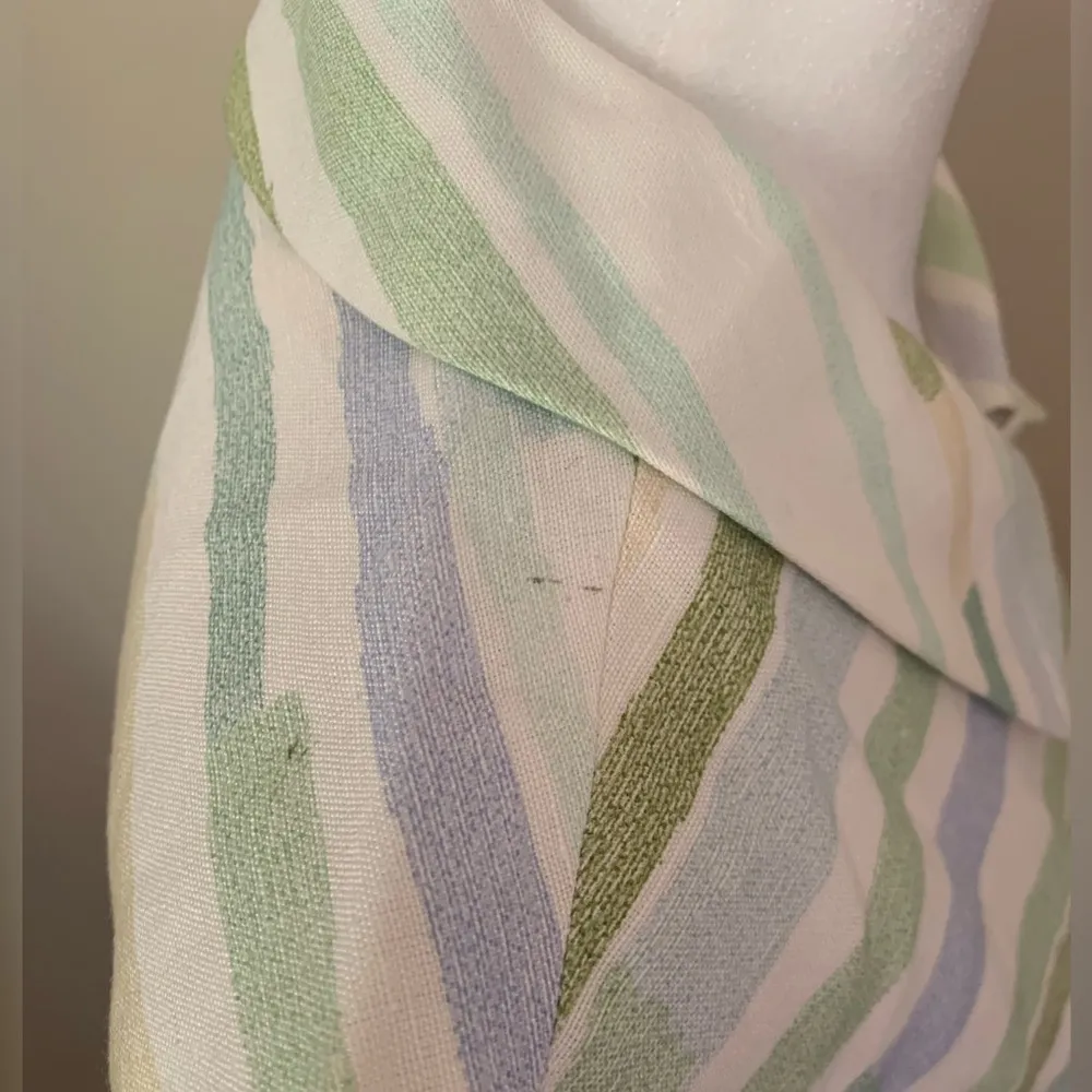 Harve Bernard Linen Blend Sleeveless Green, Blue and Cream Buttoned Dress 12 - Image 5