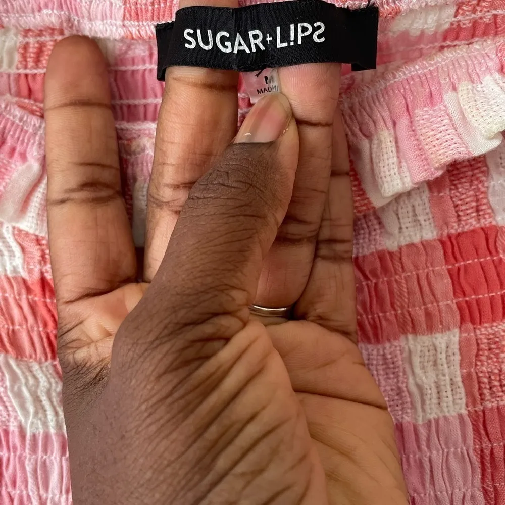 Sugar Lips Cropped Top Smocked Gingham Off Shoulder Checkered Size M - Image 3