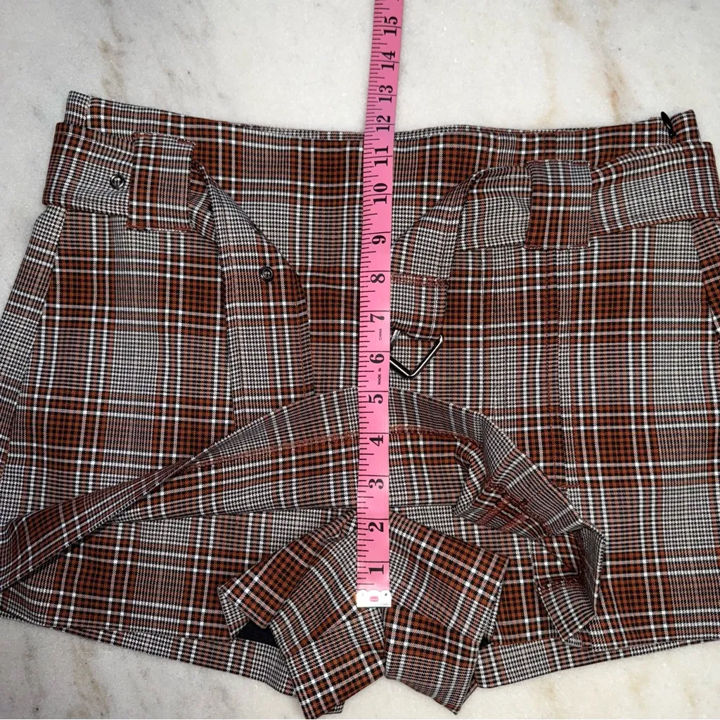 Free People Sage Rust Brown Plaid Micro Mini Skort - Image 14