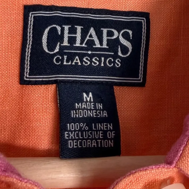 Chaps Classics Women's Orange Linen Blend Button Down Shirt Size M 3/4 Sleeve - Image 2
