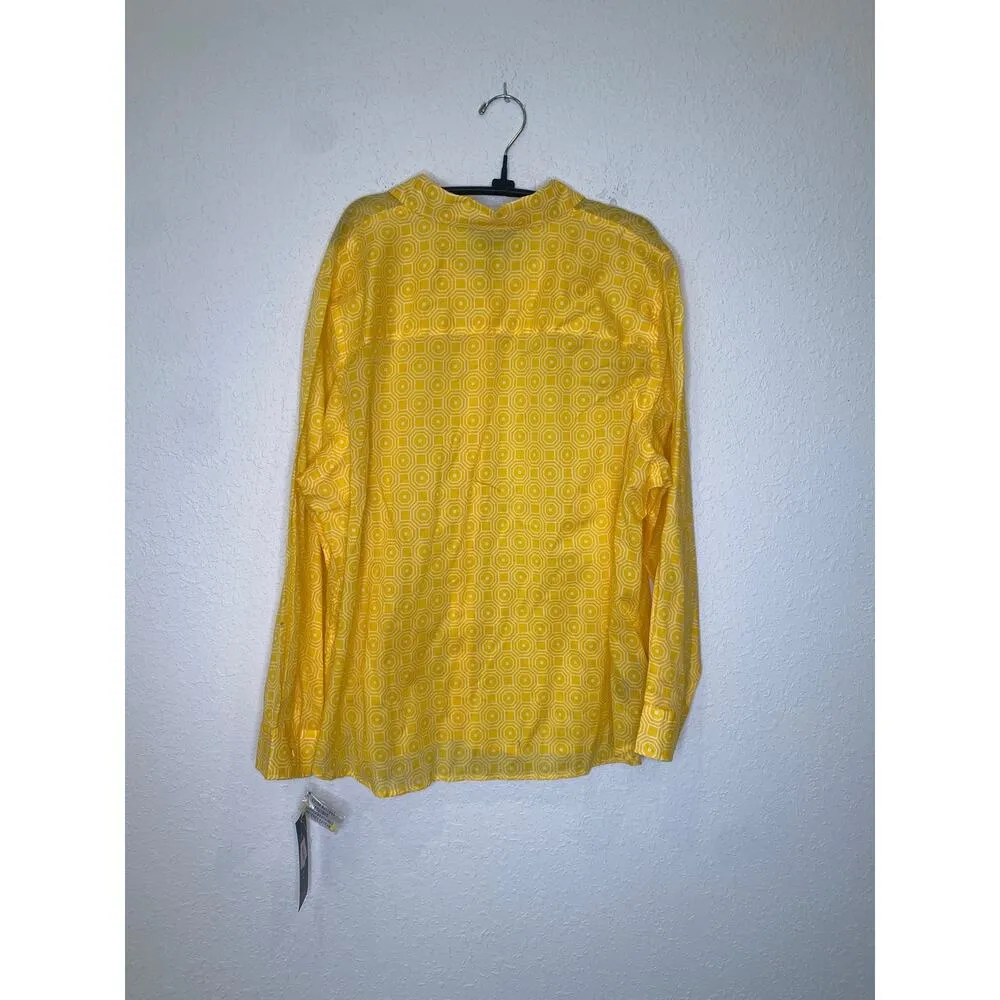 Jones New York Yellow White Geometric Button Down Lightweight Shirt NWT Sz 2X - Image 6