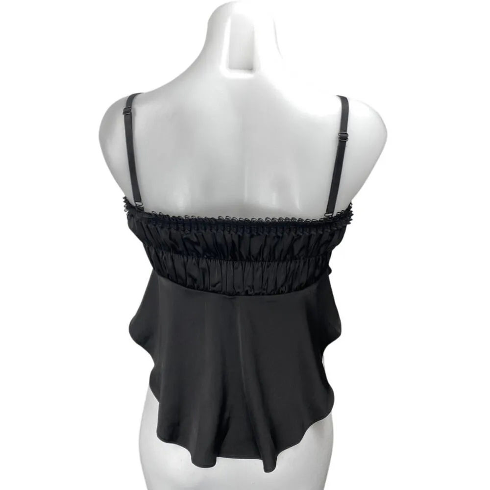 Lioness Black Sleeveless Ruched Lace Trim Cami Camisole Tank Crop Top Size XS - Image 2