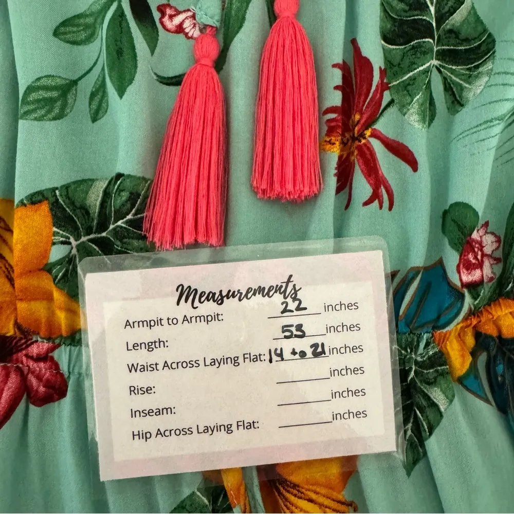 Anthropologie Label of Love Floral Maxi Dress Tassel‎ Tie Neck Bohemian Resort Green Size L - Image 7