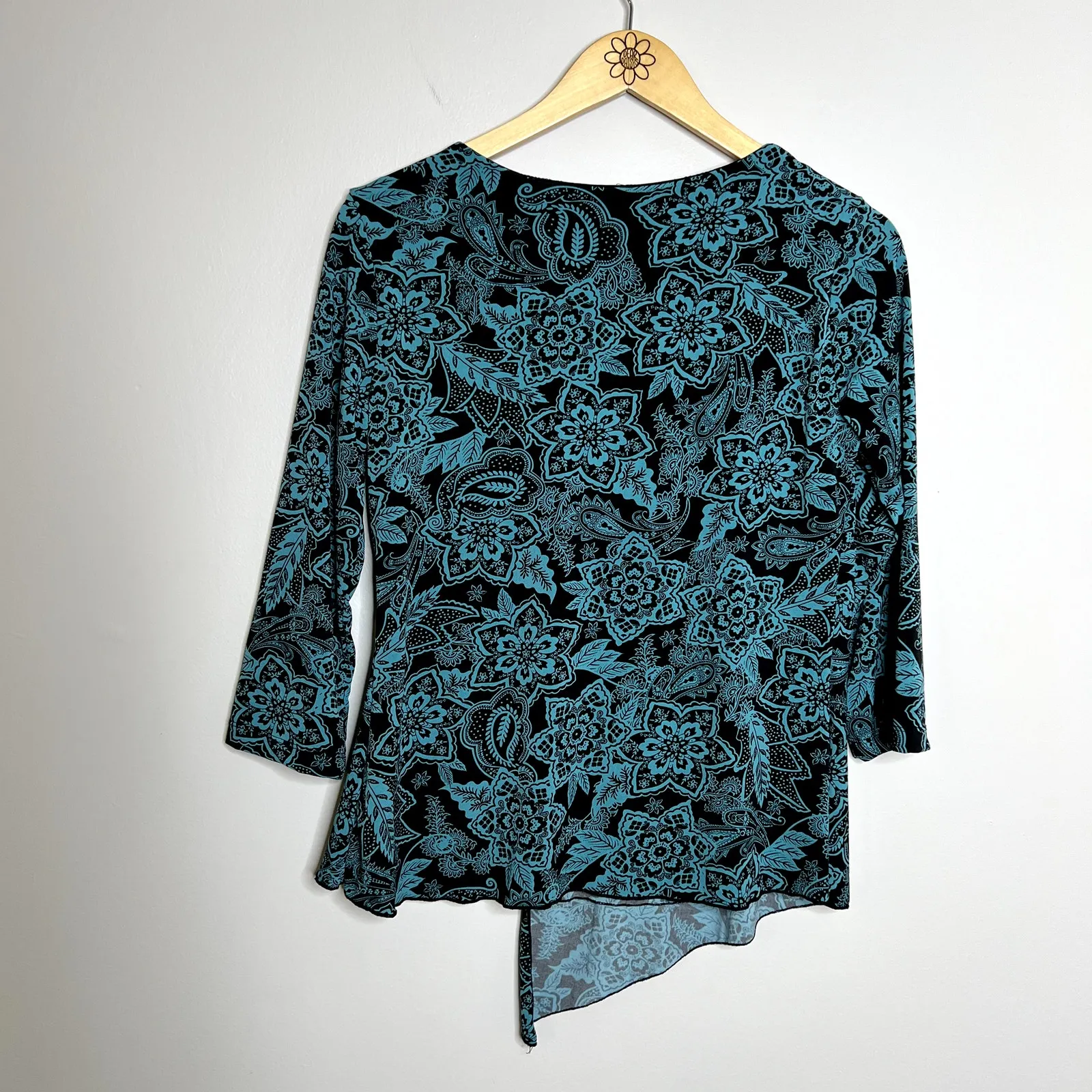 Vintage J.t.b. Blue Patterned Wrap Top Size M - Image 5