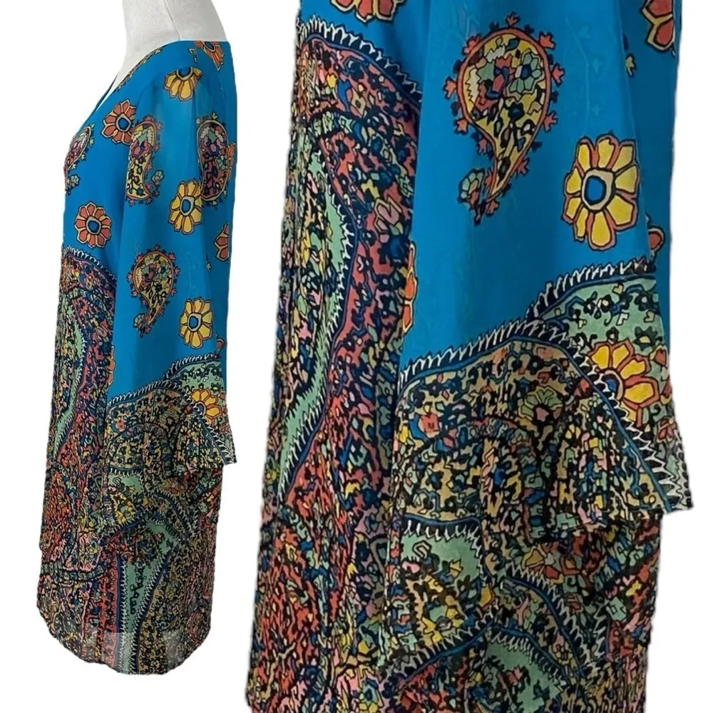 Vintage 90s Anthropologie Uncle Frank Floral 60s 70s Style Kimono Shift Dress XS - Image 2