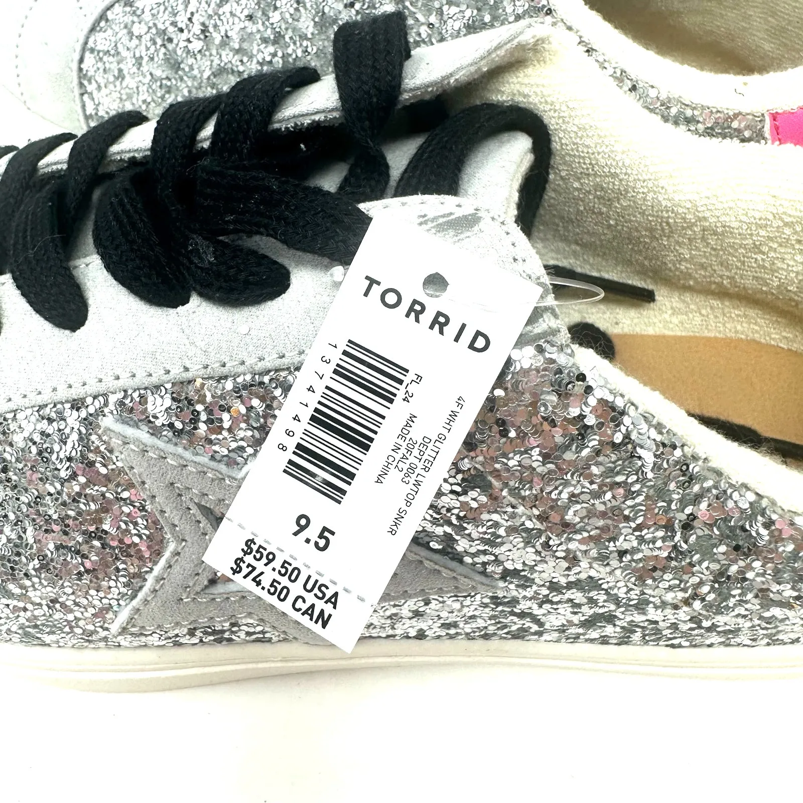 Torrid Size 9.5 Sneakers Gray Pink Star‎ Sparkle Glitter Lace Up Flat Casual NWT - Image 6