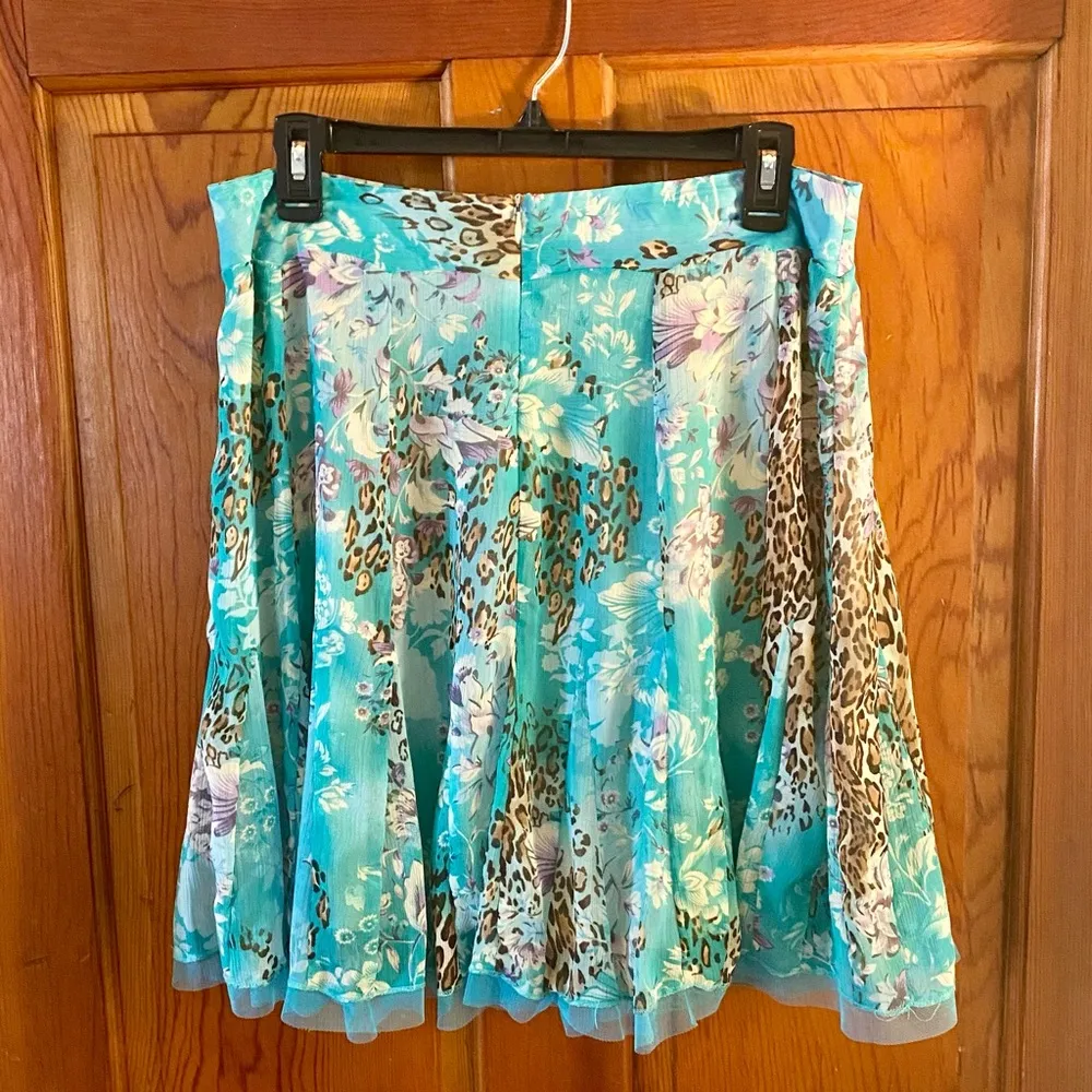 Leopard Print and Aqua Skirt, Chiffon, Size MP - Image 2