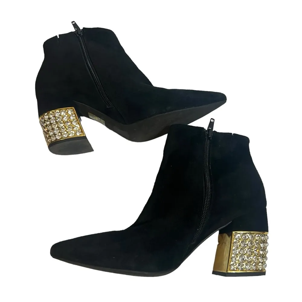 Jeffrey Campbell final statement rhinestone heeled suede boots Sz 6 - Image 3