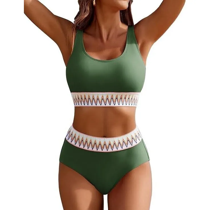 AI'MAGE Women's Bikini Sets High Waisted Two Piece Sporty Swimsuits Size Large Green - Image 1