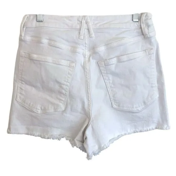 Good American Women's White Bombshell Denim Short Frayed Asymmetric‎ Hem sz 10 - Image 3