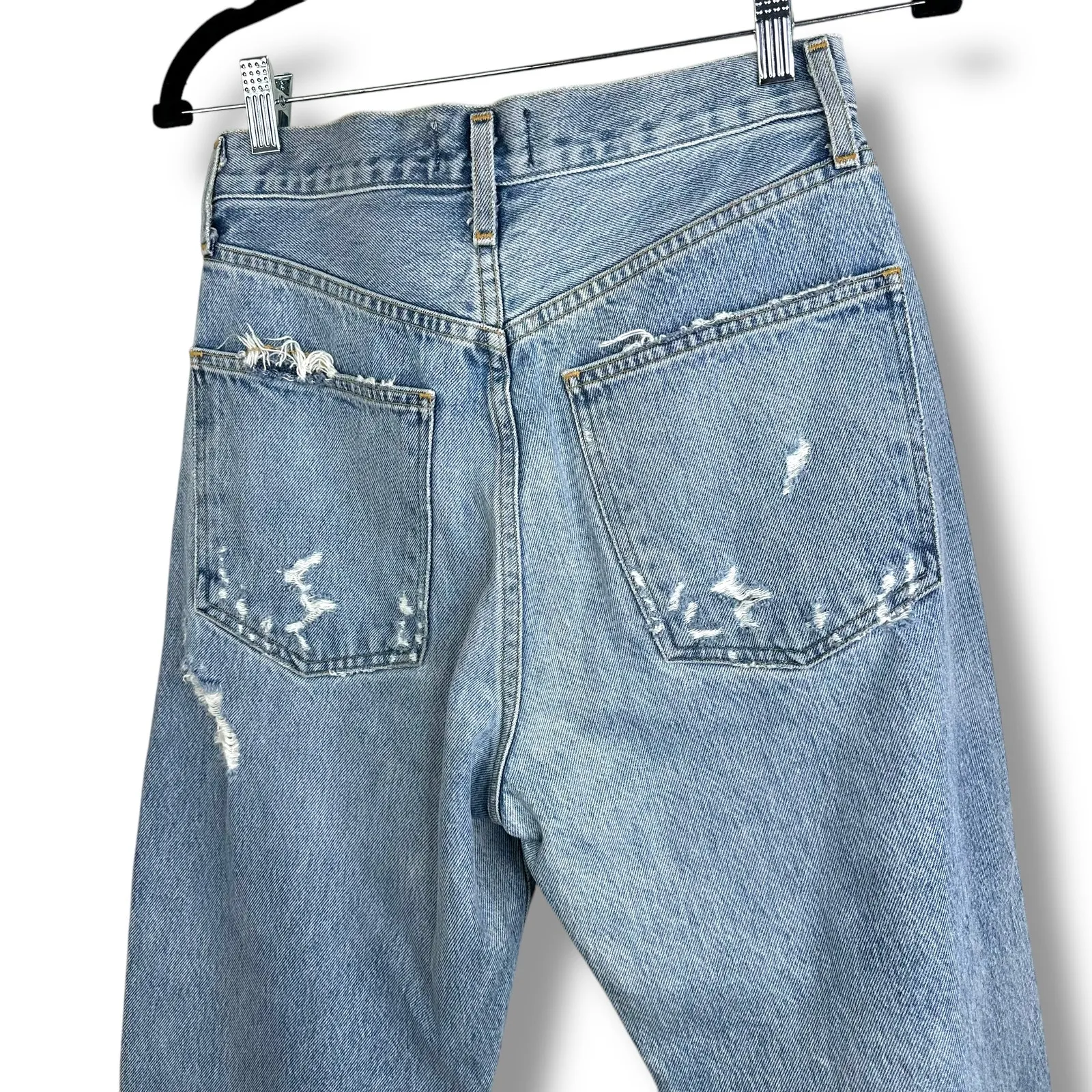 Agolde 90's Mid-Rise Fall Out Loose Fit Distressed Straight High Rise Denim Jean - Image 8