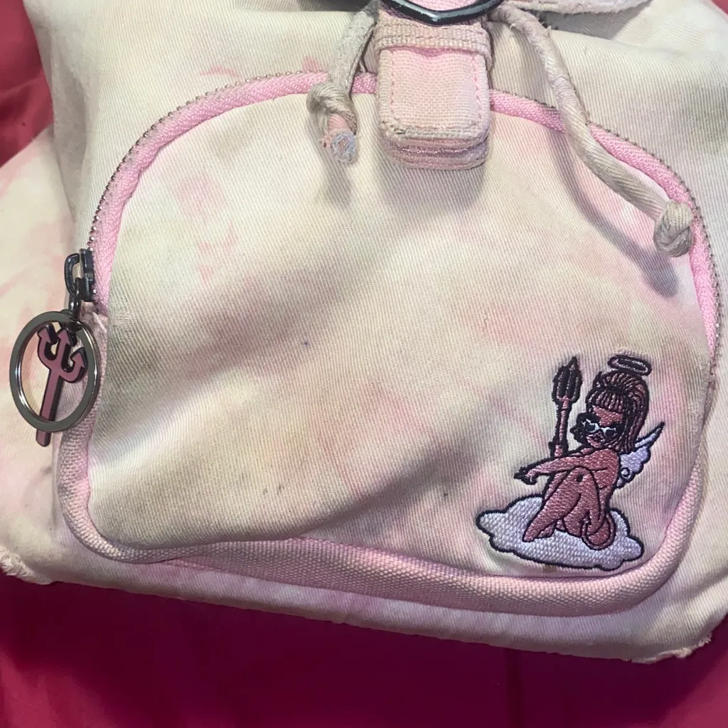 Valfre Loungefly Baby Pink Tye Die Devil Canvas Backpack With Checkered Inner - Image 2