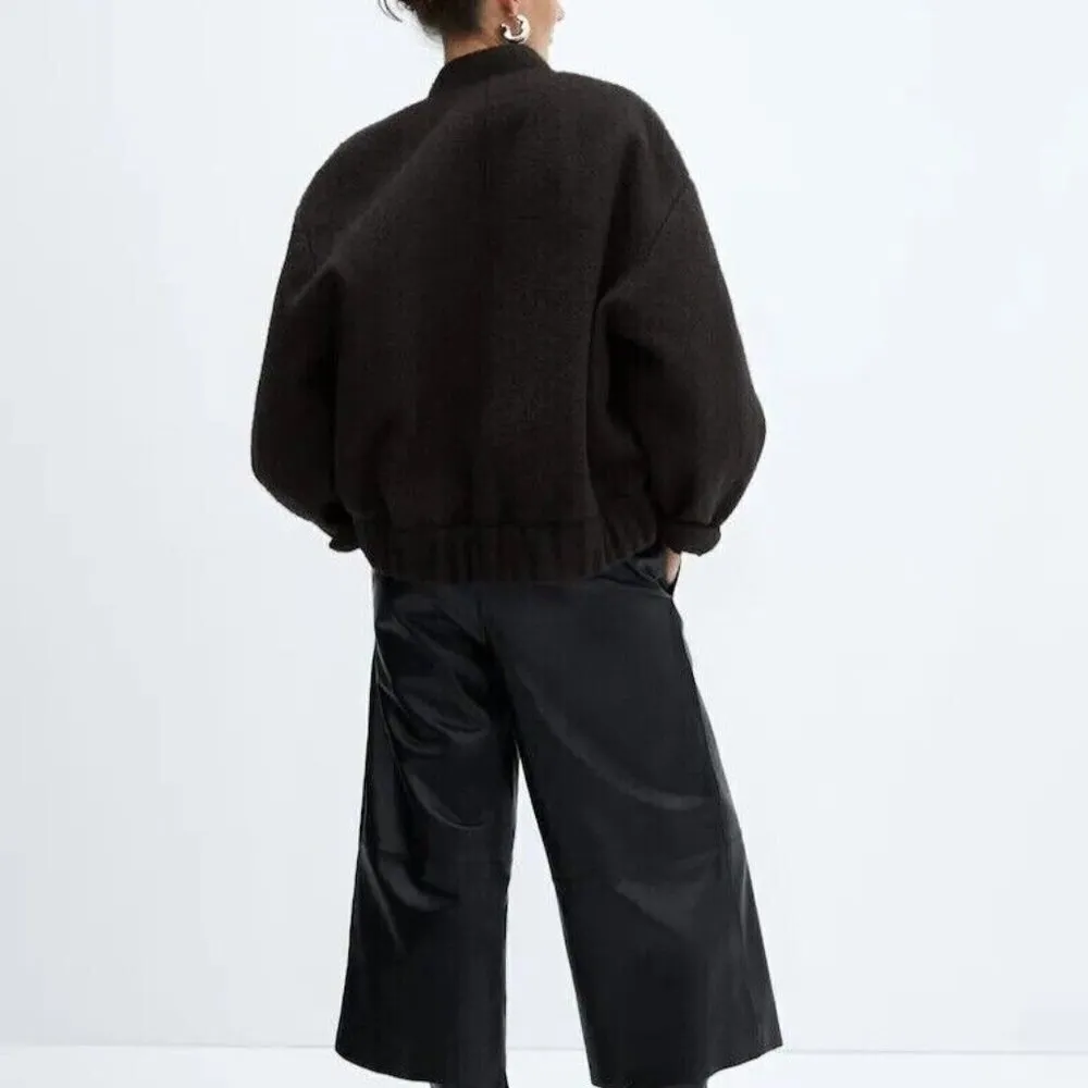 Mango Oversize Bomber Jacket Sugar Women Size XS 57065988 Black - Image 3