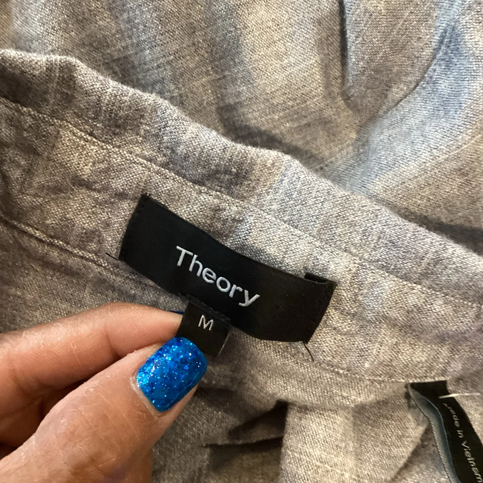 Theory Buttondown Dr Eco Sharkskin Shortsleeve mini classic preppy linen Dress M - Image 8