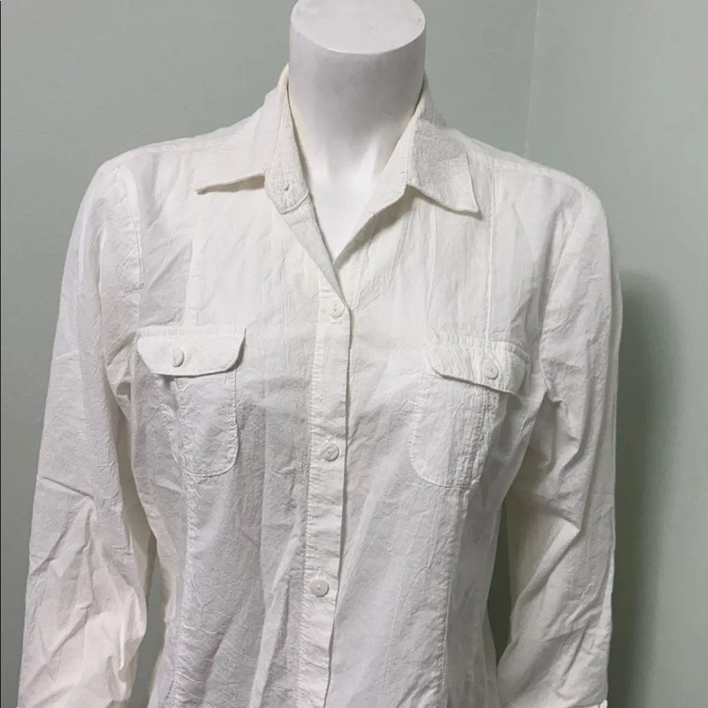 Tommy Bahama Crinkle Cotton Point Collar Long Roll-Tab Sleeve Boyfriend Shirt SM - Image 6