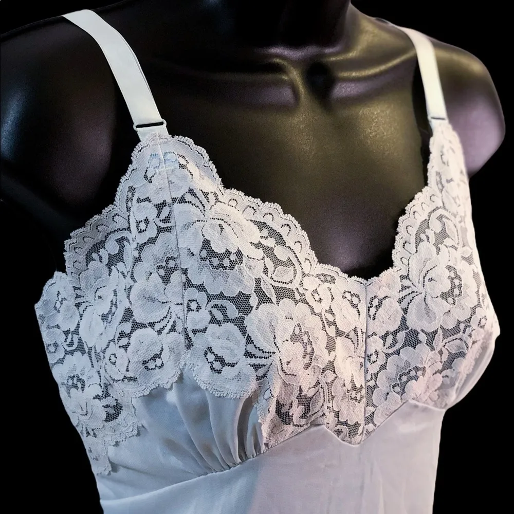 Vintage Light Blue Lace Neckline Slip Dress - Image 3