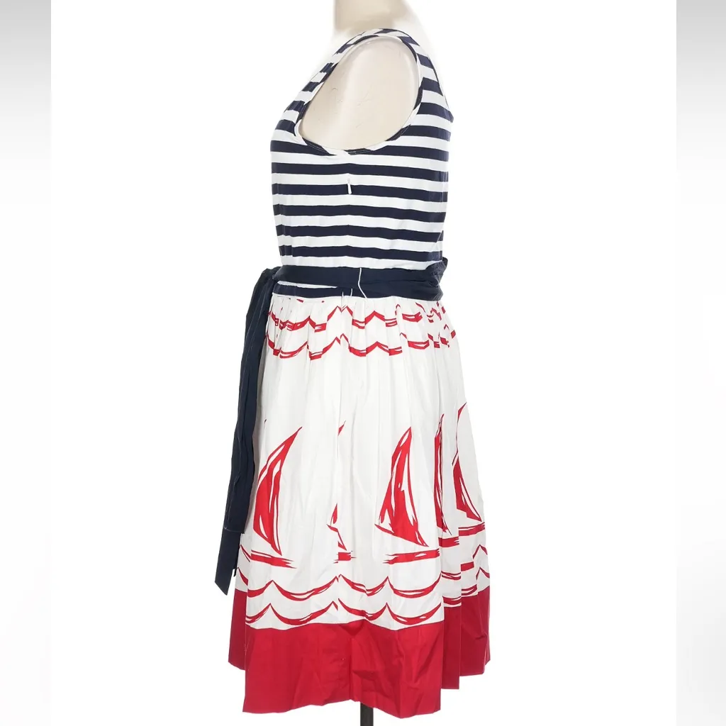 DKNY Coastal Pinup Retro Nautical Striped Sailboat Dress Rockabilly Size 12 L - Image 4