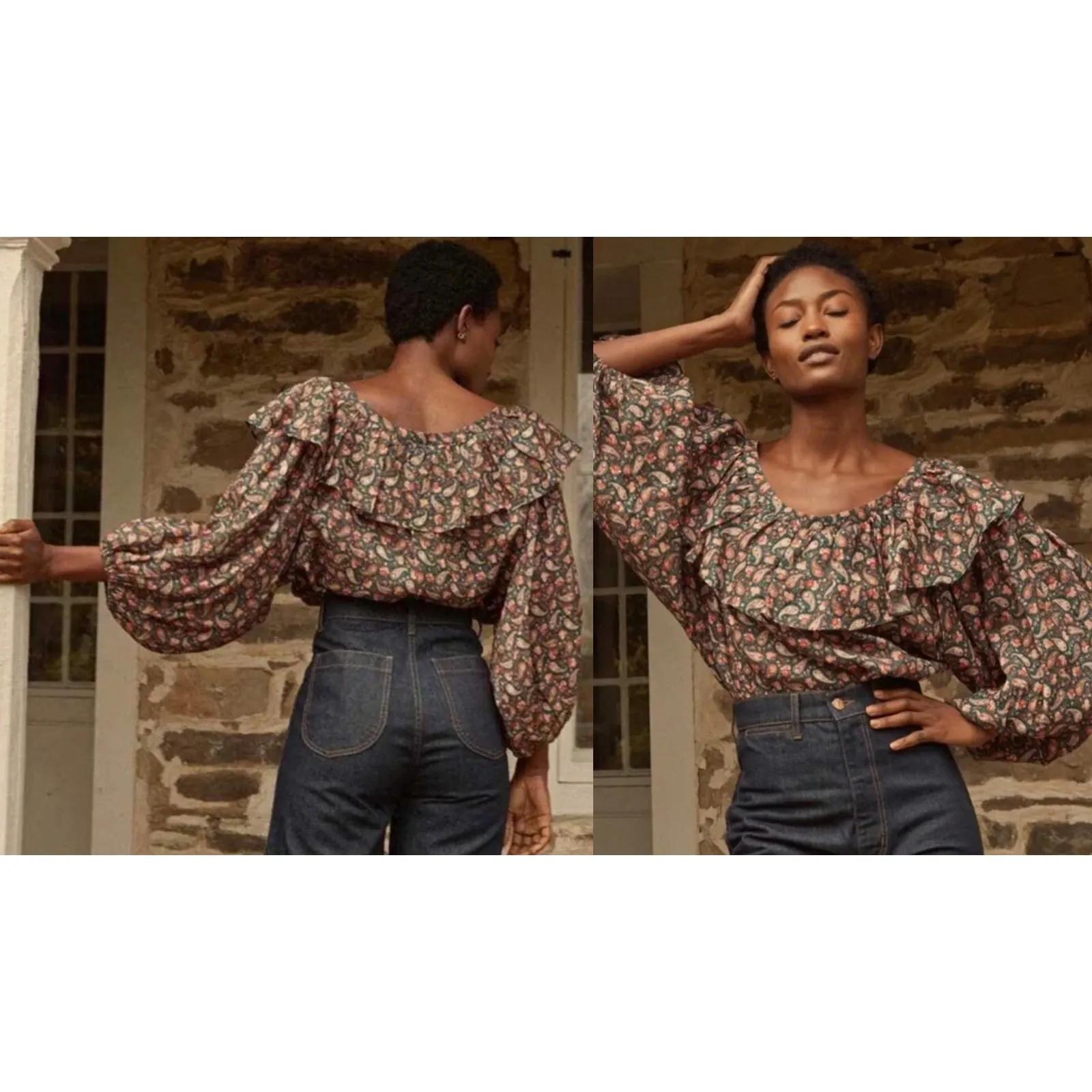 DÔEN | DOEN | Cielito Ruffle Top Teal Canterberry Paisley | Sz S Blue - Image 2