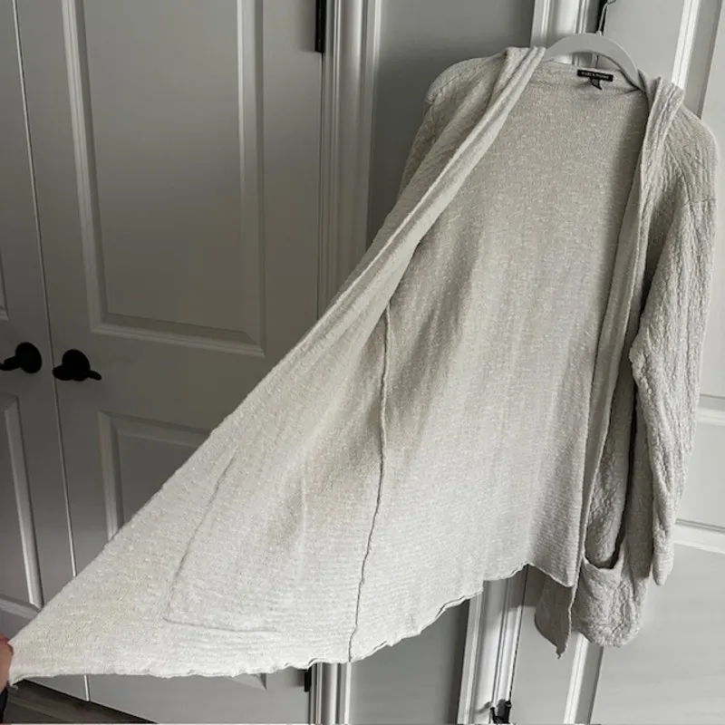 Eileen Fisher Organic Linen Blend Hooded Front Pocket Cardigan XL Oatmeal - Image 6