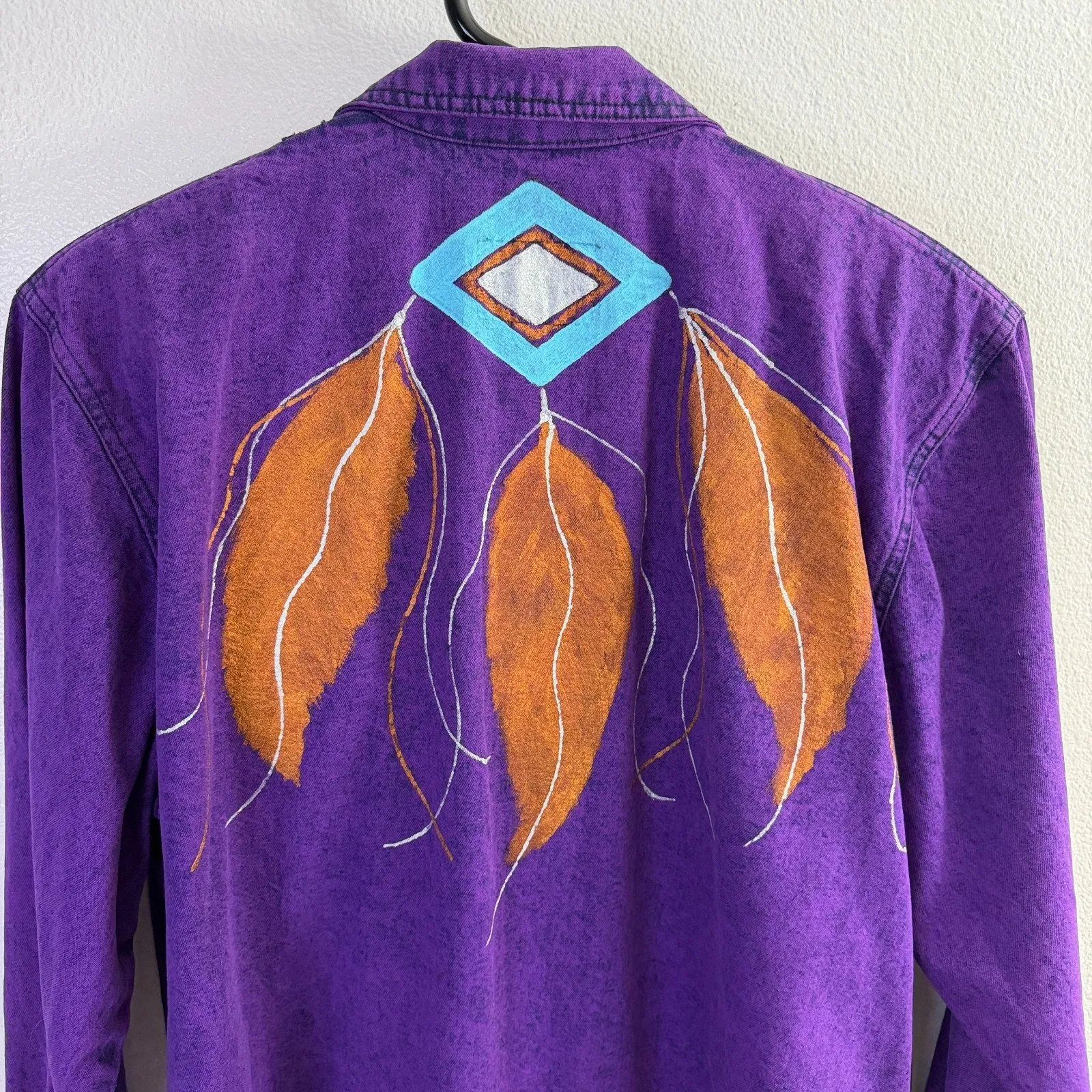 Vtg Sylvia Ann Jacket Womens Medium Purple Western Jean Feathers Dream Catcher - Image 9