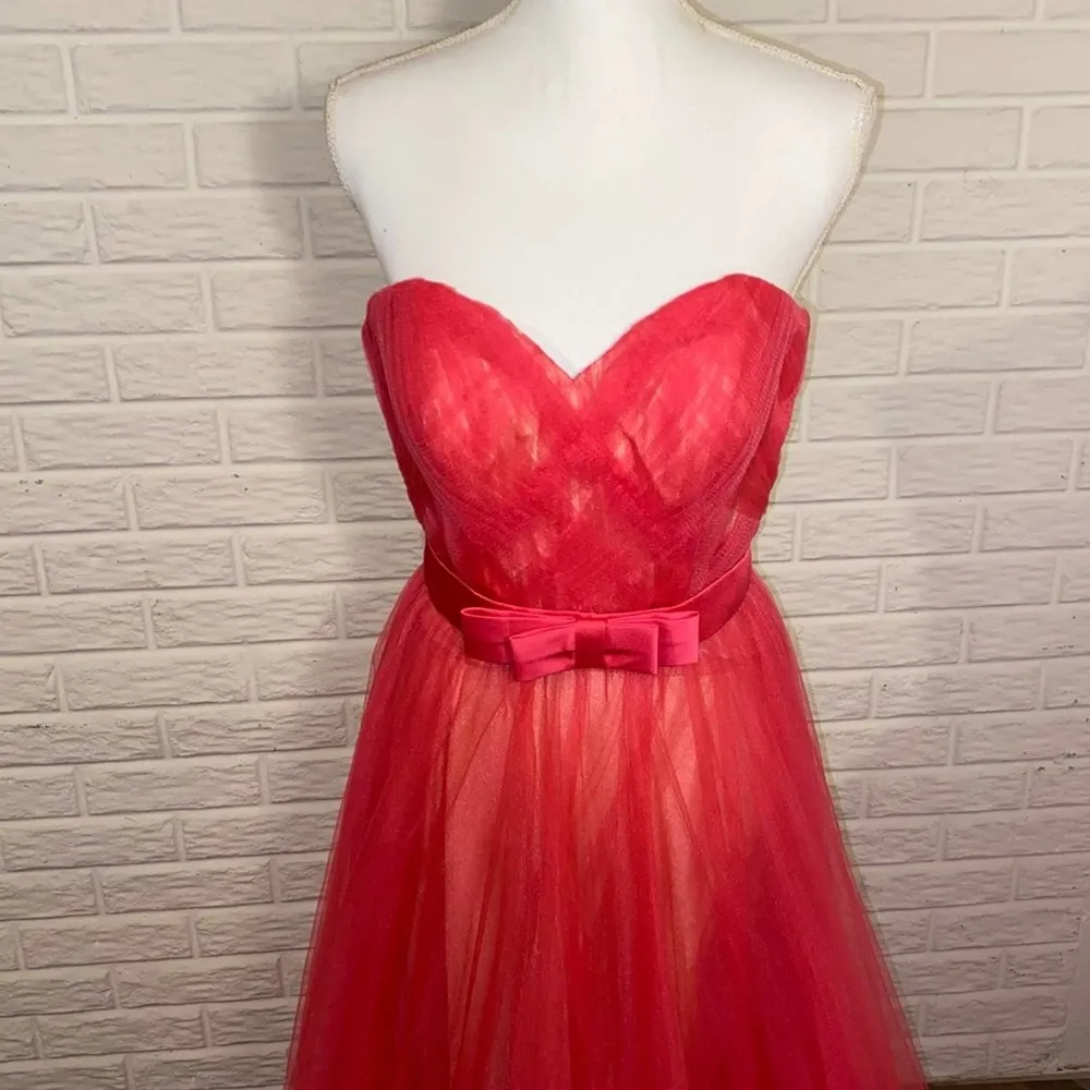 NWT La Femme Hot Fuchsia Pink Tulle Strapless Evening Prom Formal Gown, Size 8 - Image 6