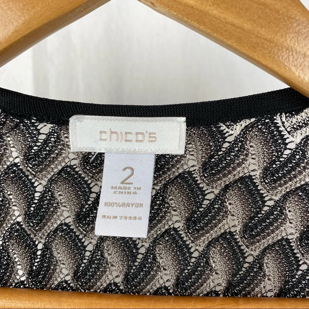 Chico’s Black & Purple Chevron Print Knit Woven Open Sweater 2  L - Image 6