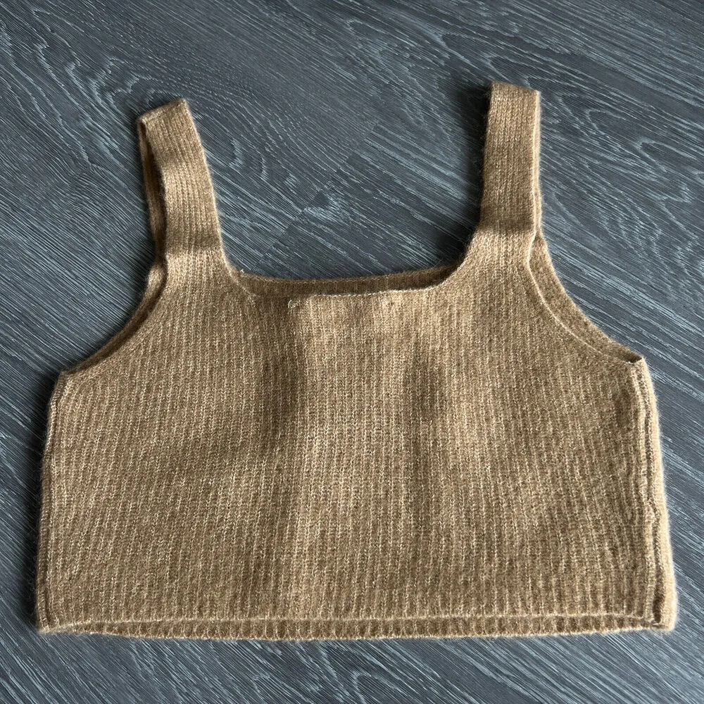 Everlane Crop Top Womens Small Wool Blend Cozy Stretch Camel Brown - Image 8