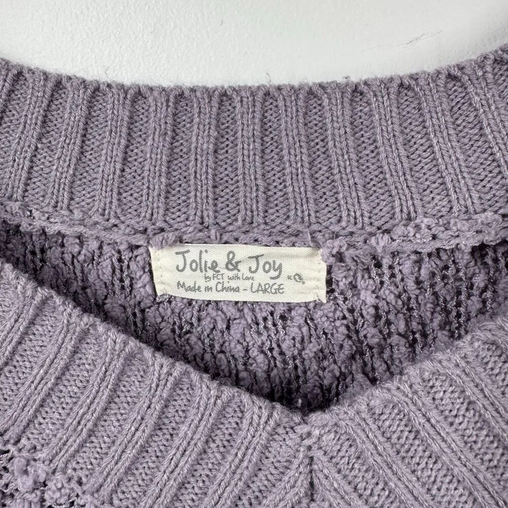 Jolie & Joy Sweater Women L Purple Textured Semi Cropped Cozy Pullover Boho Size L - Image 3