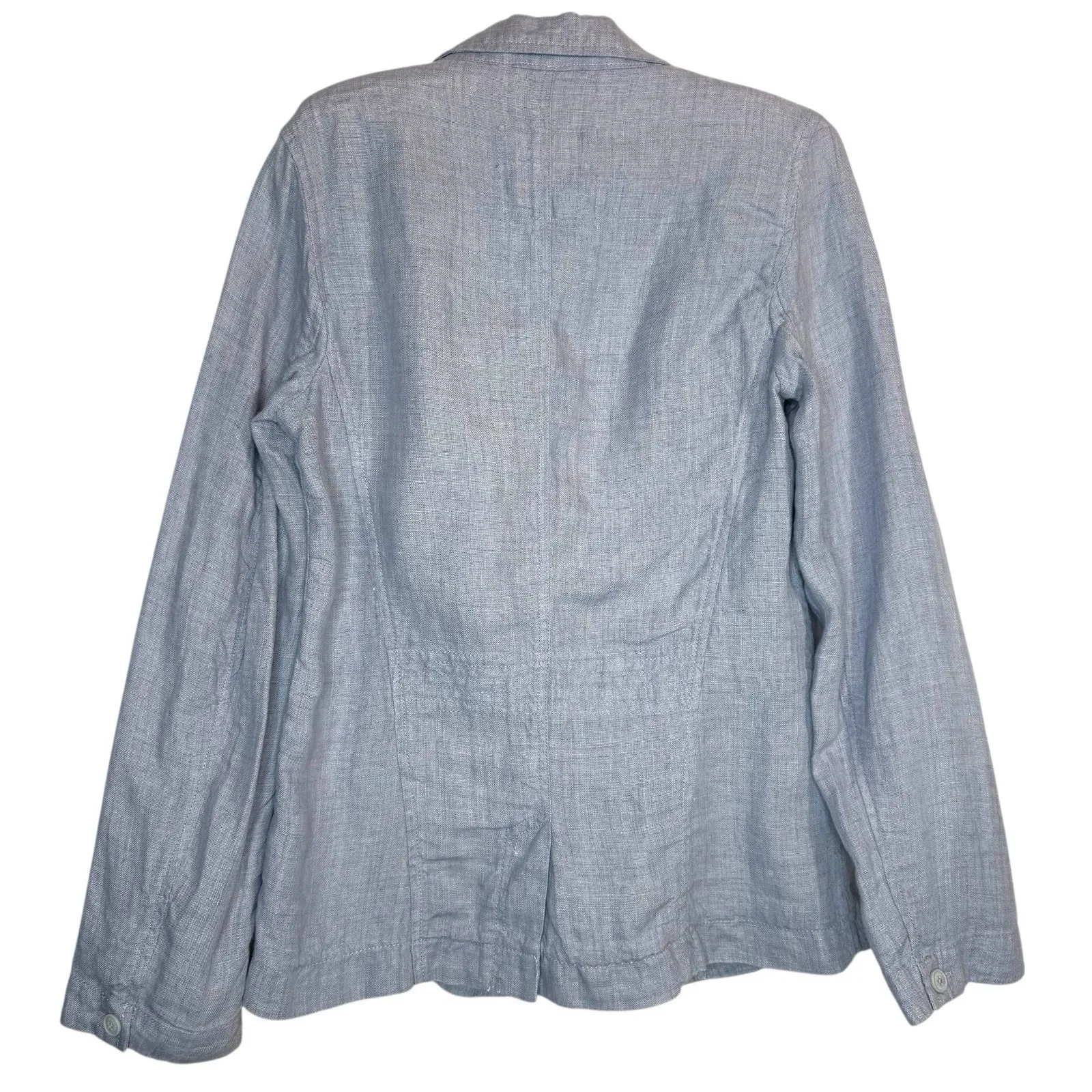Poetry Blue 100% Linen‎ Lightweight Blazer Jacket Sz 6 Pockets Unlined Lagenlook - Image 2