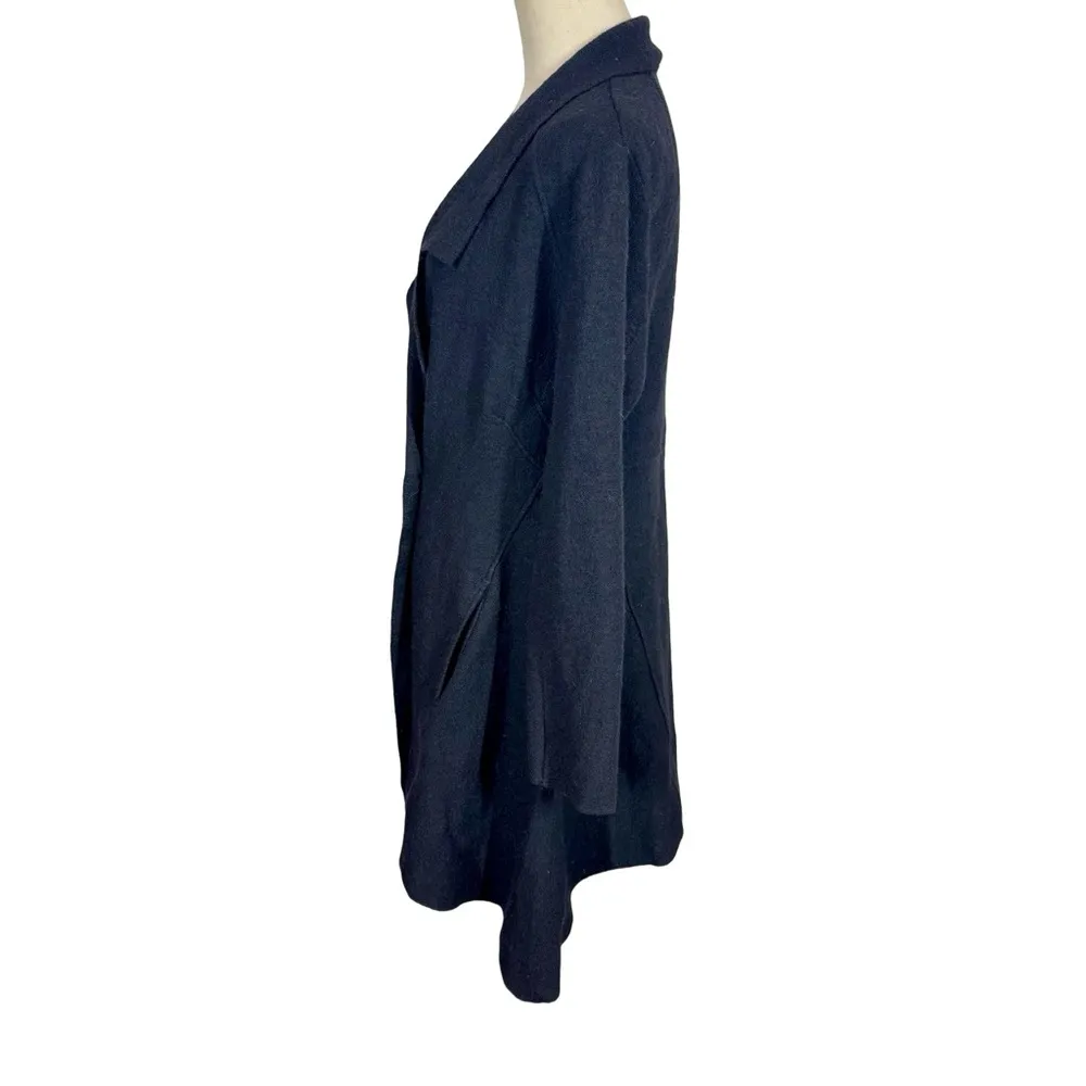 STELLA CARAKASI 100% Boiled Wool Collared Asymmetrical Jacket Handkerchief Hem Black - Image 4