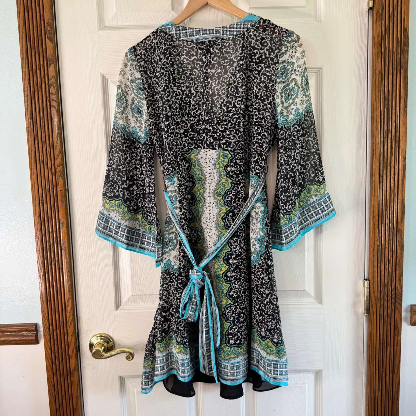 INC International‎ Concepts Kimono Dress Paisley Print Sheer Bell Sleeve 6 Black - Image 2