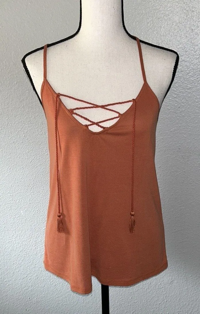 Orange Lace Up Spaghetti Strap Tank Top Size XS - Image 2
