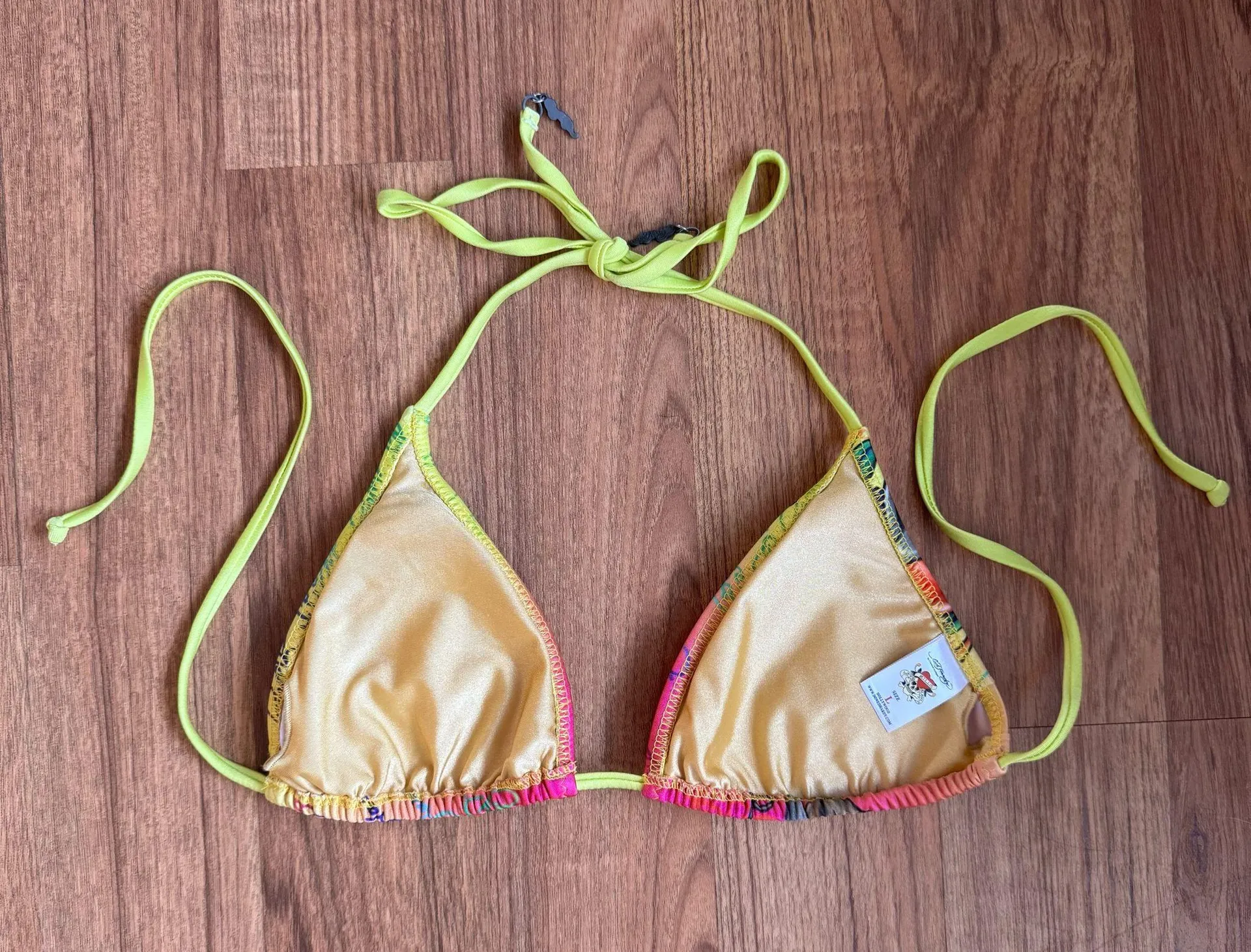 ED HARDY Vintage Y2K Rare Pink Yellow Dishonor Edgy String Triangle Bikini Set - Image 9