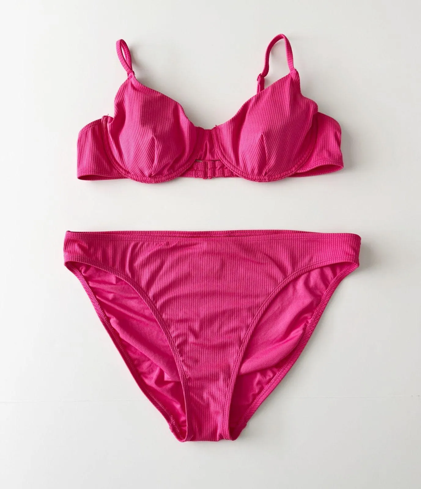 [Old Navy] Hot Pink Rib Knit Balconette Bikini Top Matching Bottoms Swimsuit XL - Image 2