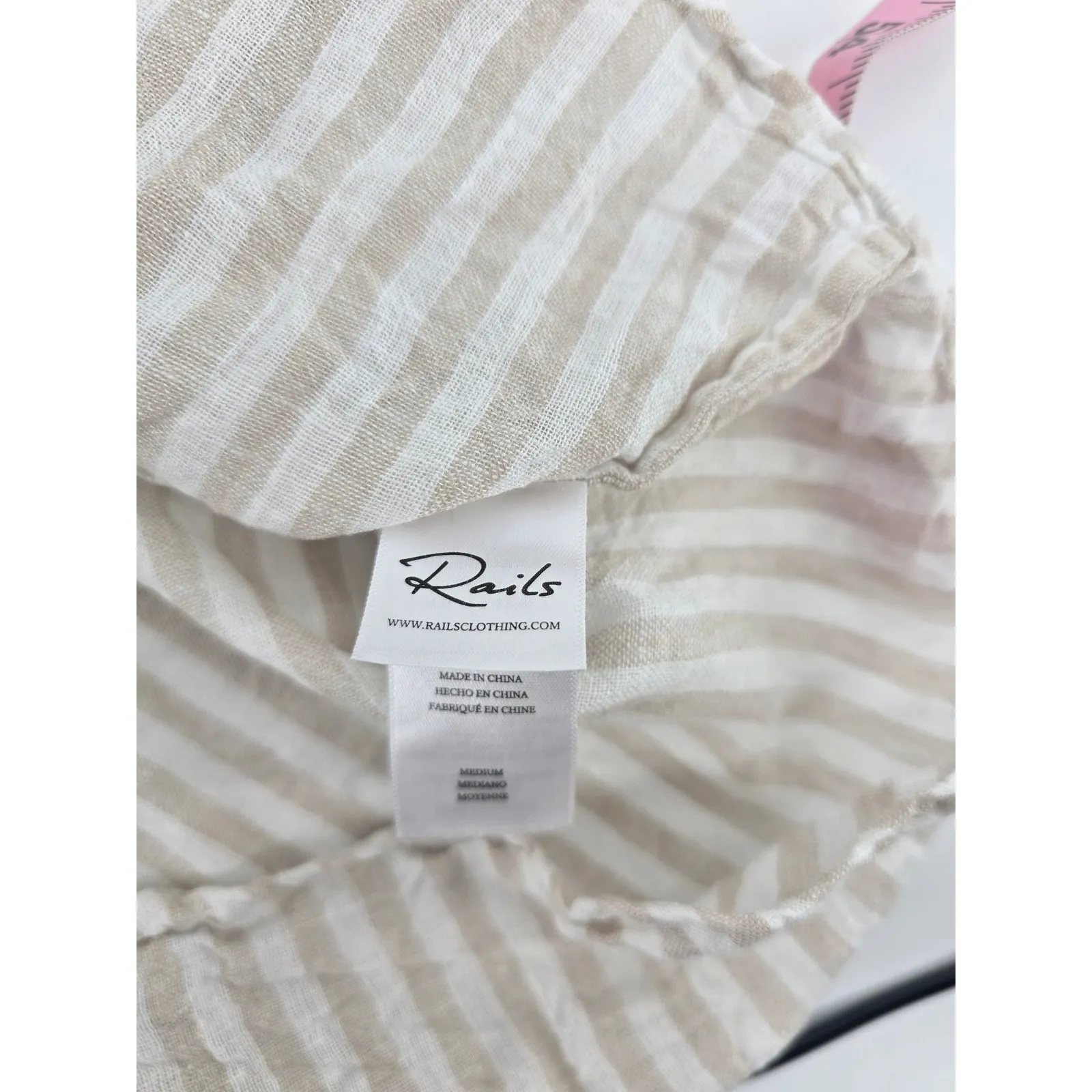 Rails Striped Linen Blend Short Sleeve Button Up Shirt Top Medium - Image 4