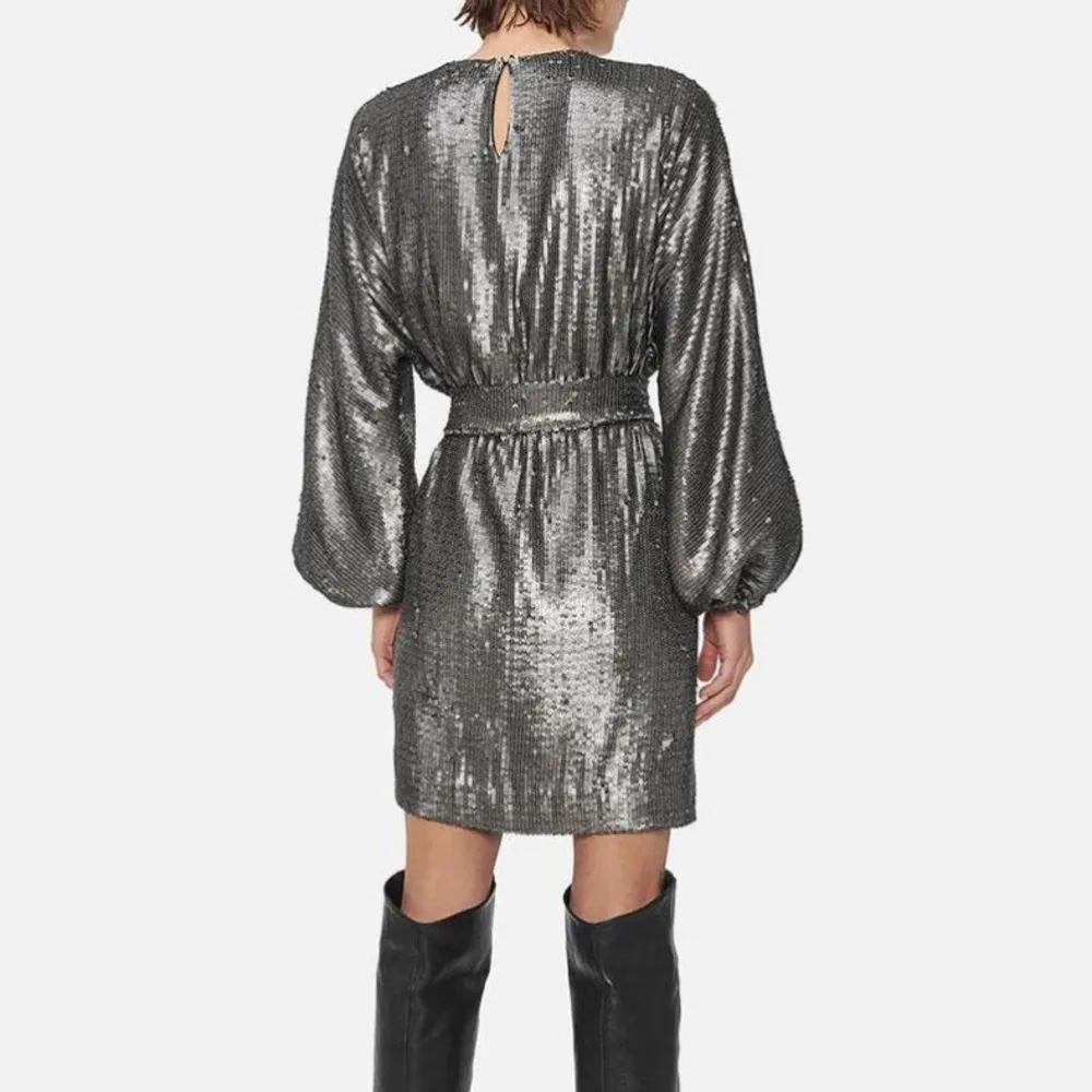 NWT ANINE BING Angie Sequin Long Sleeve Belted Shift Dress in Size Small - Image 6