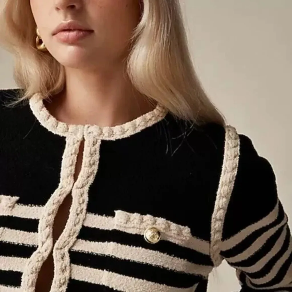 NWT J.Crew Odette Sweater Lady Jacket in Black Muslin Striped Boucle Cardigan XS - Image 3