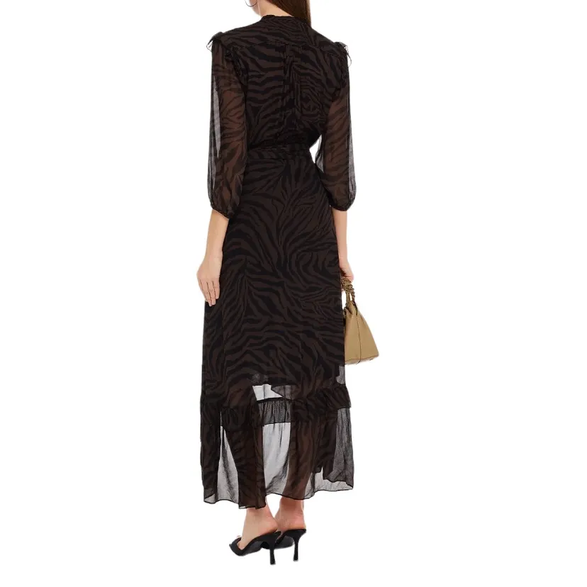 BA&SH Selena Asymmetric Ruffled Zebra-print Georgette Wrap Maxi Dress size 6 - Image 4